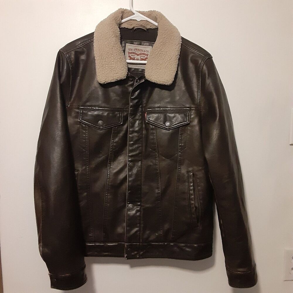 Levi's Brown Leather Jacket with Cream Collar